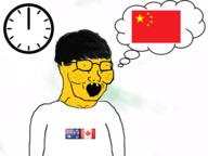 animated asian australia canada china clothes country flag flag:australia flag:canada flag:china hair open_mouth rent_free small_eyes soyjak speech_bubble star_(symbol) variant:soyak yellow yellow_skin yellow_teeth // 600x450 // 105.5KB
