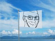 3d animated ear flag gif glasses makesweet smile smug soyjak stubble waving // 400x300 // 659.6KB