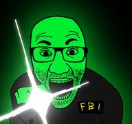 clothes federal_bureau_of_investigation flash flashlight glasses glowie glowing glownigger green_skin holding_object open_mouth soyjak stubble text variant:el_perro_rabioso // 427x400 // 90.9KB