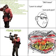 angry blood bloodshot_eyes ear glasses greentext rage smile smug sniper sniper_(tf2) soldier soldier_(tf2) soyjak subvariant:feralrage tagme_clothes team_fortress_2 team_fortress_2_classic teeth variant:feraljak variant:smugjak wordswordswords // 2048x2048 // 522.9KB