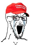 bloodshot_eyes cap clothes crying glasses hat jew large_nose maga open_mouth soyjak stretched_mouth stubble trump variant:classic_soyjak // 731x1024 // 438.6KB