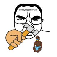 animal_abuse animated baby baby_monkey_torture black_skin blood deformed glasses hammer hand meta:tagme nigger pacifier reddit soyjak stubble subvariant:emmanuel subvariant:wholesome_soyjak text underpants variant:chudjak variant:gapejak watermark // 946x947 // 133.6KB