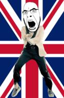 angry animated country dance flag flag:united_kingdom full_body gangnam_style glasses irl open_mouth soyjak stubble united_kingdom variant:cobson // 300x460 // 503.5KB