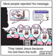 4chan ack bible chick_tracts galatians_(bible) galatians_4:16 glasses jesus multiple_soyjaks mustache open_mouth purple_hair rope scared stubble suicide teeth tongue variant:bernd ywnbaw // 1611x1689 // 1.3MB