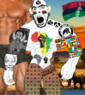 africa angry arm bbc black_skin blacked buff clothes country flag glasses nelson_mandela open_mouth pan_african queen_of_spades savannah soyjak stubble tattoo variant:cobson // 859x960 // 1.0MB