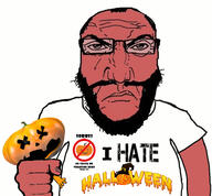 angry beard closed_mouth dead glasses halloween holding_object holiday i_hate jack_o_lantern pumpkin punisher_face soyjak subvariant:science_lover variant:markiplier_soyjak watchmenwakeup // 946x878 // 509.0KB