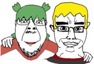 4chan 4cuck anime clothes friendship green_hair hair hand looking_at_you mustache nate smile soyjak subvariant:chudjak_front variant:bernd variant:chudjak yellow_hair yotsoyba // 800x541 // 265.8KB