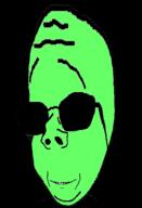big_brain brainful distorted glasses glowie green_skin smile soyjak stubble sunglasses variant:wholesome_soyjak // 395x581 // 38.7KB