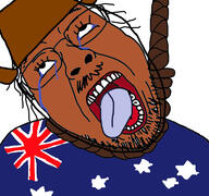 australia brown_skin clothes crying flag glasses hanging hat mustache open_mouth rope soyjak stubble suicide tongue variant:gapejak // 768x719 // 167.2KB