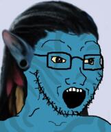 avatar blue blue_skin ear glasses hair open_mouth soyjak stubble tv_(4chan) variant:soyak yellow_sclera // 606x720 // 284.0KB