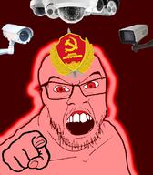 angry building camera china communism communist_party_of_china glasses glowie glowing hammer_and_sickle hand mustache open_mouth pointing pointing_at_viewer red red_skin soyjak stubble variant:feraljak // 990x1134 // 524.8KB
