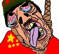 bloodshot_eyes cap china clothes communism communist_party_of_china country crying flag hair hanging hat open_mouth rope socialism soyjak star stubble subvariant:brunetto text tongue variant:bernd white_skin yellow_teeth // 485x450 // 245.4KB
