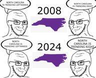 2008 2024 4soyjaks closed_mouth democrat ear glasses leftist north_carolina politics purple republican right_wing smirk smug soyjak stubble text variant:soyak // 941x766 // 160.4KB