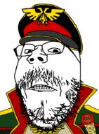 chud clothes commissar glasses hat military military_cap mustache qa_(4chan) sci-fi soyjak stubble tagme_character_name variant:gapejak warhammer // 678x921 // 162.2KB