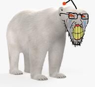 animal antenna clenched_teeth crying full_body glasses orange_eyes polar_bear reddit soyjak stretched_mouth stubble variant:soyak yellow_teeth // 773x706 // 404.7KB