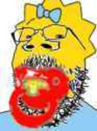 baby beard binky bloodshot_eyes bow cartoon clothes female glasses hair_bow hair_ornament hair_ribbon hairy jpeg_compression low_quality low_resolution maggie_simpson meta:low_resolution mustache pacifier small_eyes stubble the_simpsons variant:gapejak white_background yellow yellow_hair yellow_skin // 93x125 // 15.8KB
