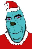 blinch blue_skin christmas closed_mouth clothes glasses grinch hat red_eyes santa_hat smile soyjak stubble variant:cobson yellow_sclera // 768x1168 // 88.9KB