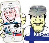 arm black_lives_matter cap clothes country ear fail finland flag glasses hand hat holding_object islam knowyourswede lgbt military multiple_soyjaks neutral norway open_mouth phone smile soldier soyjak soyjak_holding_phone star stubble sweden text tshirt variant:impish_soyak_ears variant:markiplier_soyjak variant:norwegian // 680x593 // 367.7KB