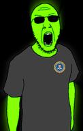 angry arm central_intelligence_agency clothes glasses glowie glowing green_skin open_mouth soyjak stubble sunglasses tshirt variant:tewi // 357x563 // 59.4KB