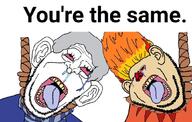 2soyjaks bad_teeth closed_mouth clothes ear grey_hair grin heat_miser miser_brothers mucus orange_hair scarf smile snow_miser soyjak stubble the_year_without_a_santa_claus variant:britson variant:impish_soyak_ears white_skin you're_the_same // 1055x668 // 197.4KB
