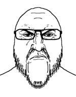 angry closed_mouth glasses looking_at_you mustache punisher_face soyjak stubble template thick_eyebrows variant:flartson // 410x524 // 27.3KB