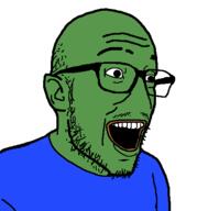 clothes ear frog glasses green_skin open_mouth pepe soyjak stubble variant:esam // 443x474 // 10.0KB