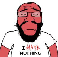balding beard calm closed_mouth clothes glasses hair i_hate red_skin soyjak text tshirt variant:science_lover // 800x789 // 192.4KB