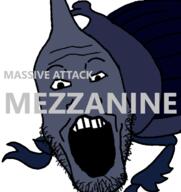Massive_Attack Mezzanine_(Massive_Attack_Album) album_cover animal beetle bug full_body horn music open_mouth soyjak stubble text variant:markiplier_soyjak // 582x617 // 84.0KB