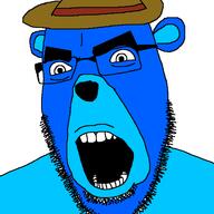 andrew_dobson angry bear blue_skin clothes ear glasses hat open_mouth soyjak stubble variant:cobson // 721x720 // 38.6KB