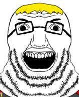 angry badge clothes fat glasses hair nate open_mouth soyjak soyjak_party stubble variant:unknown yellow_hair // 707x864 // 37.5KB