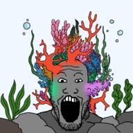 alguae animal bubble colorful_hair coral grey_skin open_mouth rock soyjak stubble underwater variant:markiplier_soyjak // 1200x1200 // 133.3KB