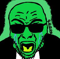 clothes crying glasses glowie glowing glownigger green_skin open_mouth soyjak stubble suit sunglasses variant:rupturejak // 423x416 // 22.7KB