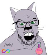 4chan Bittersweet_Candy_Bowl angry animal autism badge blue bright_blue_cat cat co_(4chan) green_eyes open_mouth soyjak stubble variant:feraljak whisker // 1500x1500 // 174.0KB