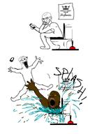 2soyjaks arm black_skin comic ear eyes_popping full_body hand hands_up holding_object leg open_mouth phone plunger poop poster sitting soyjak stubble subvariant:waow text toilet toilet_nigger variant:gapejak variant:soyak water yellow_sclera yellow_teeth // 1125x1717 // 408.0KB