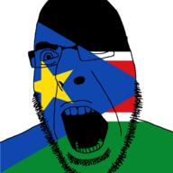 angry country flag glasses open_mouth south_sudan soyjak stubble variant:cobson // 721x720 // 30.1KB