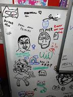 among_us chud closed_eyes closed_mouth drawing drummania irl its_over neco_arc soyjak text the_west_has_fallen uwu variant:chudjak variant:markiplier_soyjak video_game whiteboard // 3000x4000 // 1.2MB