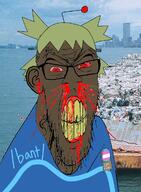 4chan anime bant_(4chan) blood bloodshot_eyes ear glasses green_hair hair irl_background qa_(4chan) reddit soyjak stubble tranny variant:feraljak yotsoyba // 892x1216 // 989.1KB