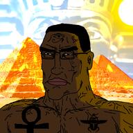 black_skin chin desert egypt glasses irl_background lips muscles pharaoh pyramid subvariant:perceptive_chud tattoo variant:chudjak vein // 799x799 // 458.7KB