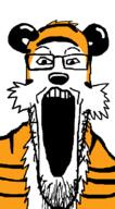 animal calvin_and_hobbes distorted glasses hobbes open_mouth stretched_mouth stubble tiger variant:markiplier_soyjak // 495x900 // 20.1KB