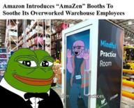 amazon arm bloodshot_eyes clothes crying frog glasses hand irl_background leg necktie open_mouth pepe pink_skin soyjak stubble suit text variant:classic_soyjak wagie // 960x776 // 896.5KB