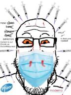 blood bloodshot_eyes covid facemask glasses moderna pfizer soyjak stubble text vaccine variant:markiplier_soyjak // 600x800 // 496.0KB
