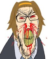 angry anime blood bloodshot_eyes brown_hair clenched_teeth clothes female glasses hair hairband k_on mustache red_eyes ritsu_tainaka soyjak stubble variant:feraljak vein white_skin // 778x952 // 473.2KB