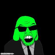 4chan animated byonbyon cia clothes gif glasses glowing mustache open_mouth poyopoyo soyjak stubble suit sunglasses variant:feraljak // 400x400 // 175.4KB