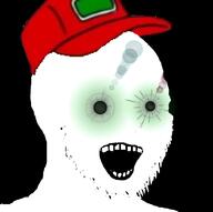 cap clothes glowing_eyes hat inverted open_mouth sneed soyjak stubble thougher variant:soyak white_skin // 787x783 // 278.8KB