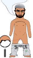 angry arab arabic_text arm beard bloodshot_eyes brown_skin closed_mouth crescent crying ear foot hair hand islam leg magnifying_glass mustache naked nipple penis shahada speech_bubble_empty subvariant:chudjak_front subvariant:obsessedchud taqiyah text thick_eyebrows tiny_penis variant:chudjak // 1092x1911 // 240.3KB