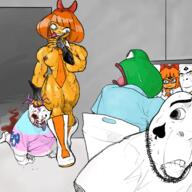 4soyjaks art biting_lip blood blue_eyes boots breasts buff clothes dead discord female frog mymy naked nipple nsfw ongezellig orange_hair orange_skin pepe queen_of_spades redraw scared soy_parody subvariant:hornyson tongue tranny variant:bernd variant:cobson variant:feraljak // 2048x2048 // 2.3MB