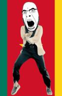 angry animated cameroon country dance flag full_body gangnam_style glasses irl open_mouth soyjak star stubble variant:cobson // 300x460 // 502.6KB