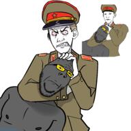 2soyjaks arm buff choke_hold closed_mouth clothes collar_tabs communism crying ear epaulettes glasses grey_skin hair hammer_and_sickle hand hat headlock kgb kuz military_uniform necktie open_mouth redraw smile soot soot_colors soviet_army_uniform soyjak soyjak_party star strangling stubble tongue uniform variant:gapejak variant:kuzjak yellow_hair // 4096x4096 // 4.4MB
