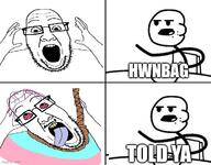 2soyjaks ack anti_ppp bloodshot_eyes cereal_guy clothes crying dead flag glasses hand hands_up hwnbag imgflip.com meta mustache open_mouth purple_hair rage_comic rope stubble suicide text tongue tranny variant:ppp yellow_teeth // 620x485 // 73.2KB