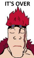 anime closed_eyes closed_mouth eustass_kid glasses hair its_over one_piece open_mouth pirate red_hair soyjak text variant:markiplier_soyjak // 600x1021 // 121.8KB